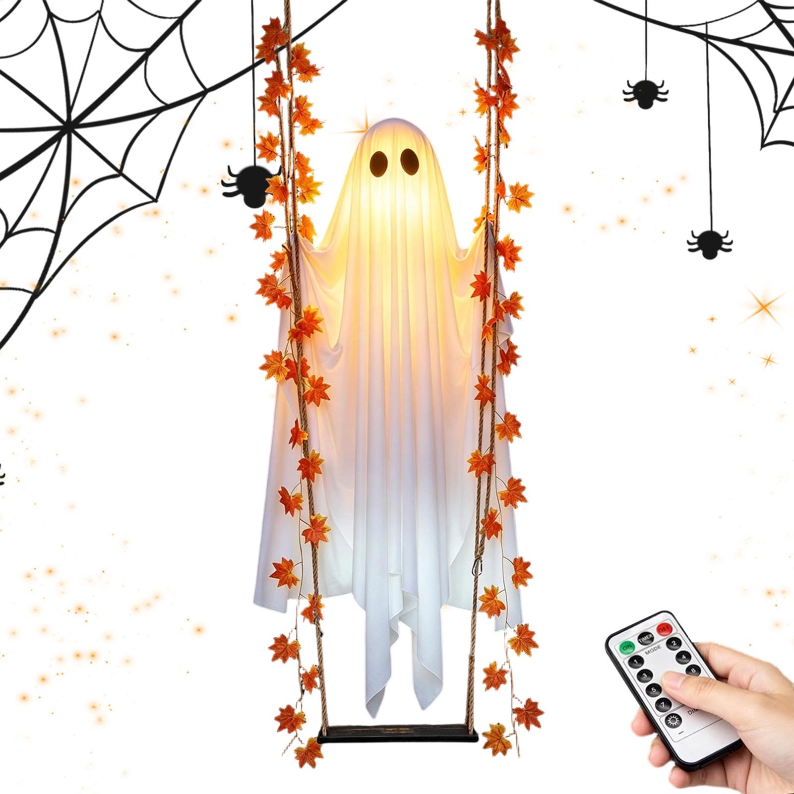 Outdoor Lighting Front Yard - 揺れるゴーストライトアップ不気味なオーナメント、リモコン付きゴーストハロウィンデコレーション、屋内屋外フロントポーチツリーヤード用