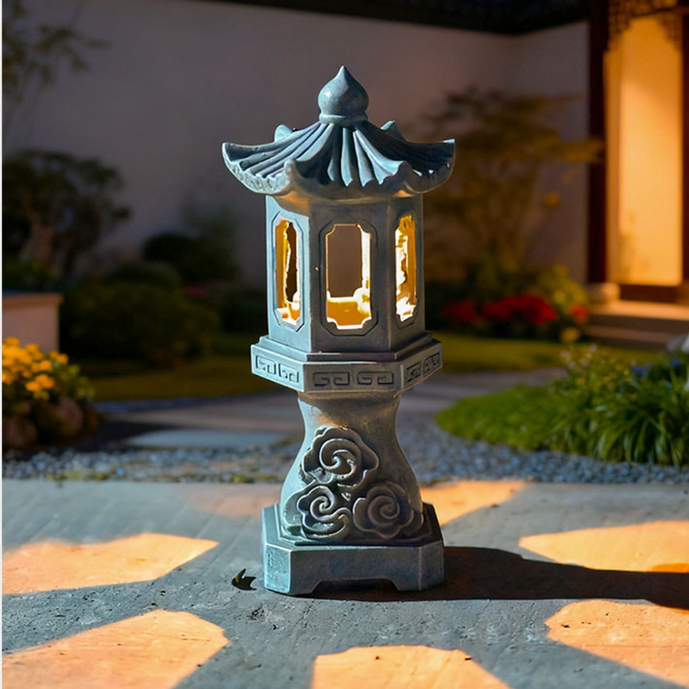 Outdoor Zen Lighting - 禅ソーラーパゴダランタン、樹脂素材、ソーラー式屋外ガーデンライト、防水・日焼け止めコーティング