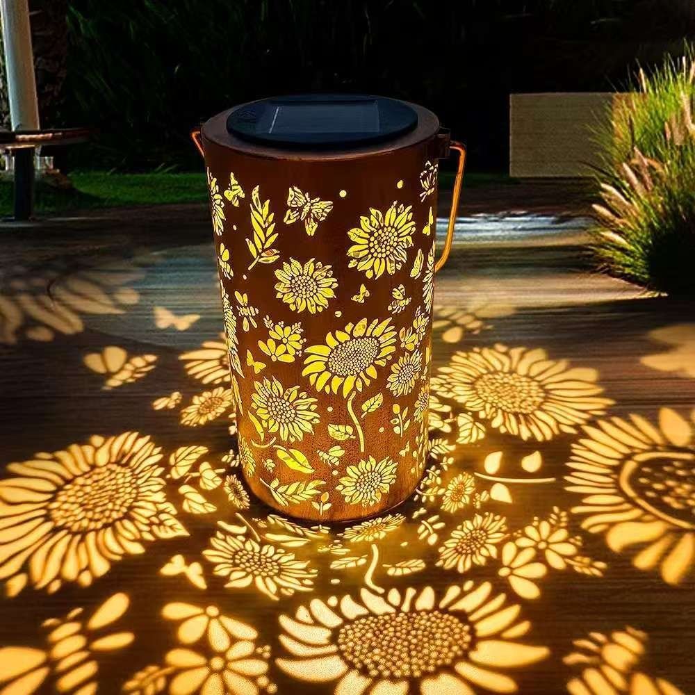 Outdoor Lighting Lanterns - ひまわりライトとシャドウライト防水屋外ライトソーラーパワーで夜の通路、芝生、庭、パティオの装飾照明に使用