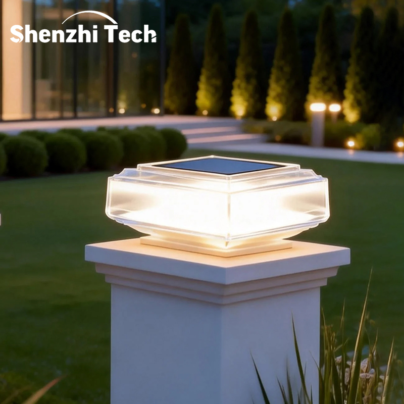 Outdoor Lighting On Fence - モダンな透明ソーラーポストライト、デュアルカラーウォームホワイト、ソーラーフェンスキャップランプ、自動オン/オフ屋外歩道用景観照明