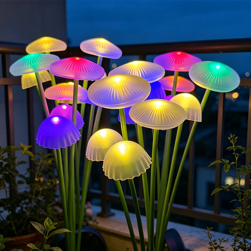 Landscape Spike Light - ソーラージェリーフィッシュマッシュルームライト LED 屋外景観照明 庭の装飾 地面プラグ芝生ライト 裏庭パティオバルコニー用