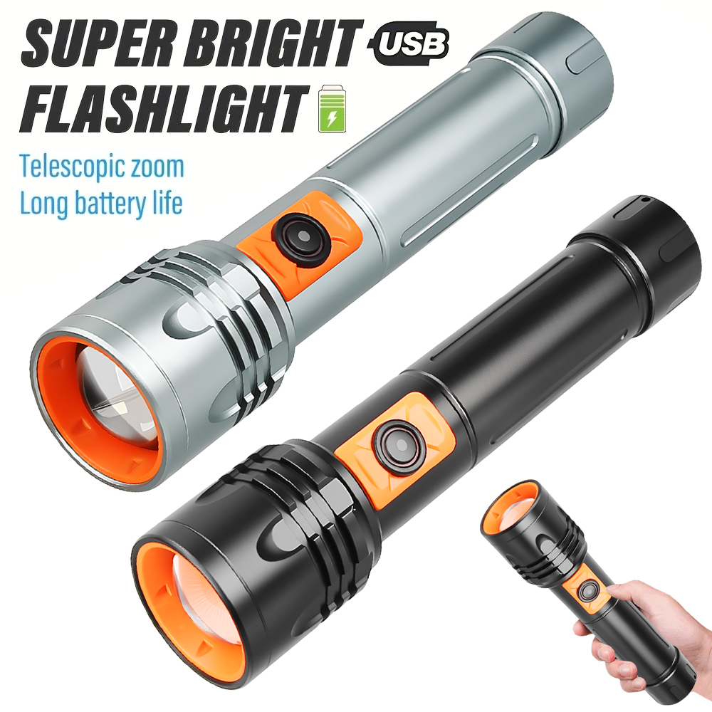 Outdoor Lighting Lanterns - ハイパワー LED 懐中電灯 USB 充電式トーチ、伸縮ズーム付き超高輝度戦術ランタン、アウトドアキャンプ、釣り用