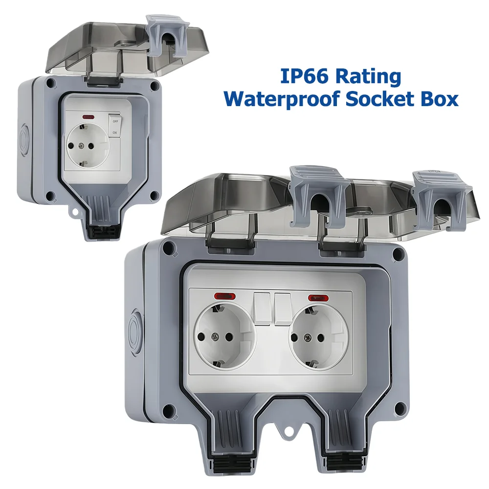 Outdoor Lighting Switch - スイッチインジケーターライト付きヨーロピアンスタイル屋外ソケット、IP66定格、表面実装、部屋、バスルーム、庭に適しています