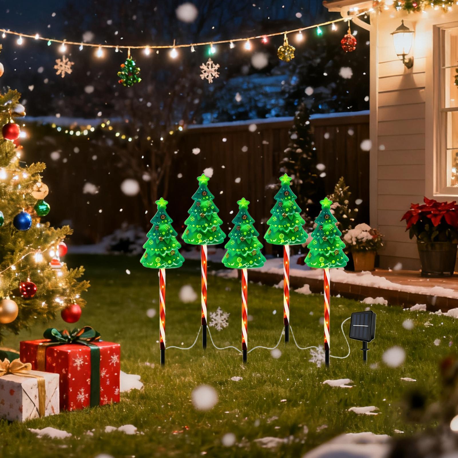 Outdoor Lighting Front Yard - クリスマスツリー私道ライト ソーラーパワー ホリデーライト付きステーク 屋外クリスマスデコレーション 庭私道通路正面用