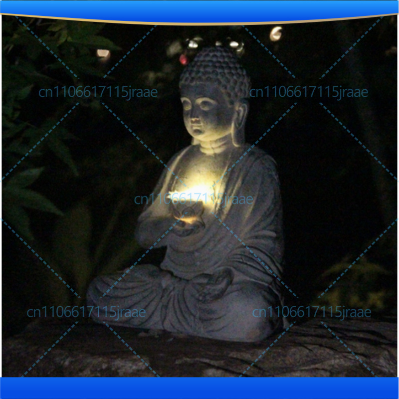Outdoor Zen Lighting - 禅庭装飾用樹脂製仏像オーナメント、クリエイティブなソーラーライト付き置物、屋外中庭装飾用