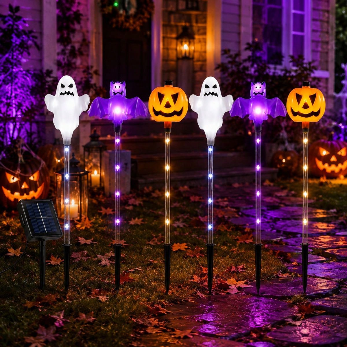 Outdoor Lighting Front Yard - 1セット6個入り ハロウィンソーラーパンプキンゴーストバットステークライト 屋外通路ガーデンライト 庭 芝生 パティオ