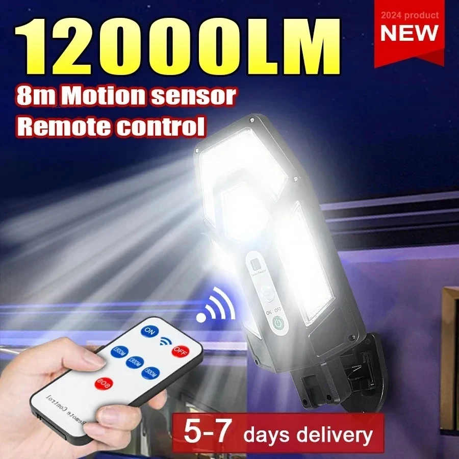 Xl Outdoor Lighting - 12000LM強力ソーラーウォールランプ、リモコン付き屋外IP65防水LED投光器、センサー付きガーデンヤードランタン街路灯