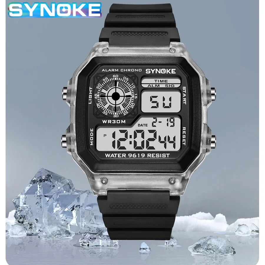 Outdoor Lighting Timer - Synokeデジタル時計男性スポーツ用照明多機能防水クロノ腕時計屋外およびランニング学生セブンライト