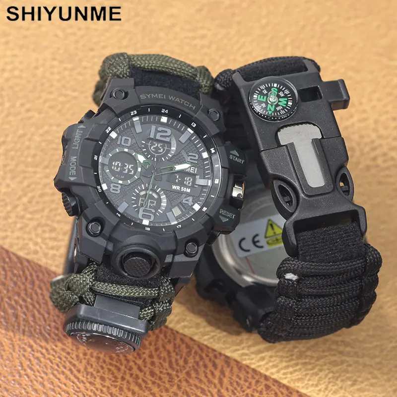 Outdoor Lighting Timer - SHIYUNME アウトドアサバイバルメンズウォッチ多機能防水男性ミリタリーウォッチコンパス温度計 LED 電子クォーツ時計