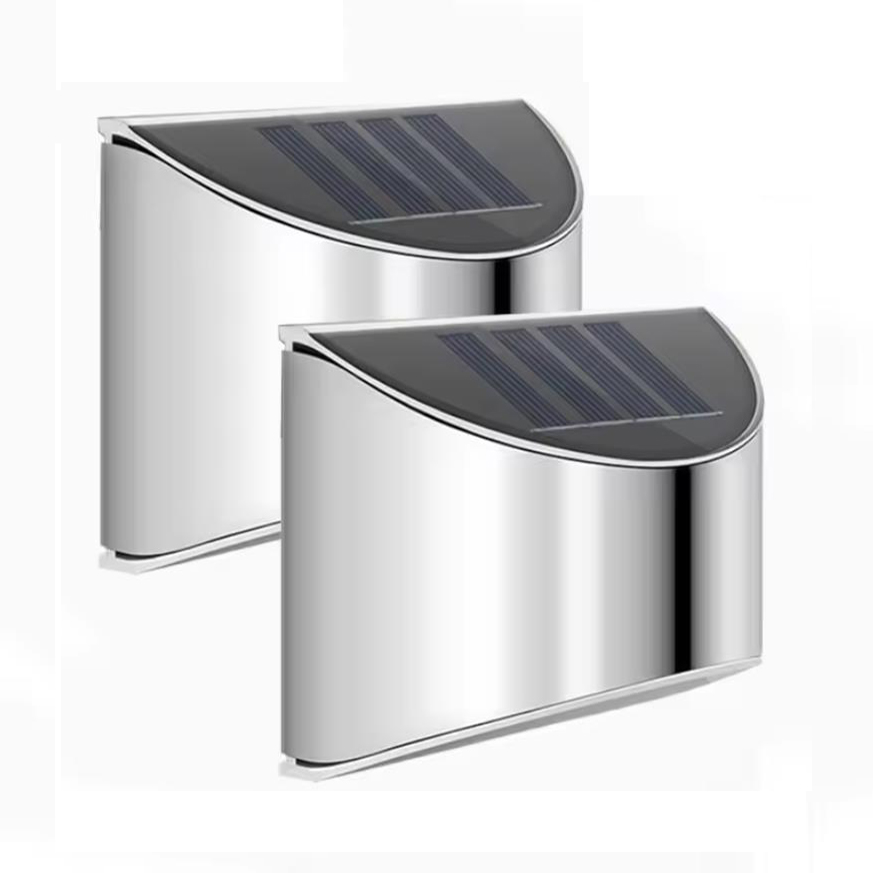 Outdoor Lighting On Fence - 2 個ソーラーガーデンライトステンレス鋼中庭壁ランプ防水屋外照明緊急パティオステップガーデンフェンスストリート