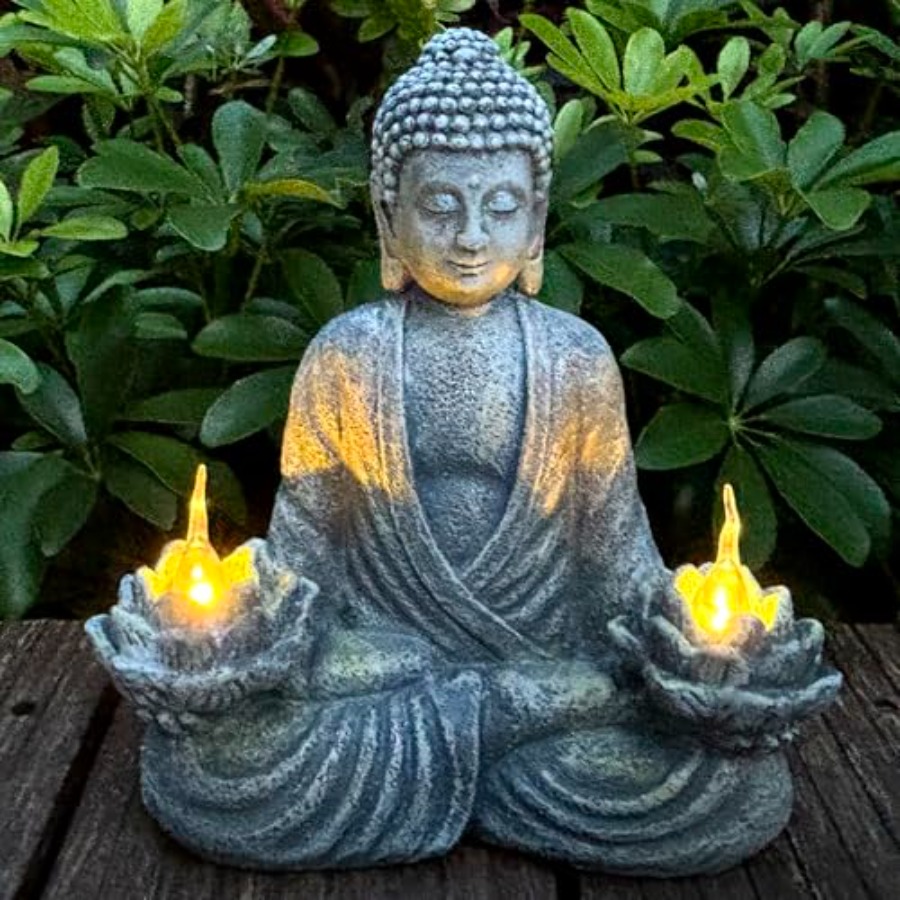 Outdoor Zen Lighting - 家庭用および屋外装飾用の仏像、ソーラーパワー点滅LED、ガーデンライト、禅瞑想スピリチュアルルーム装飾-仏陀