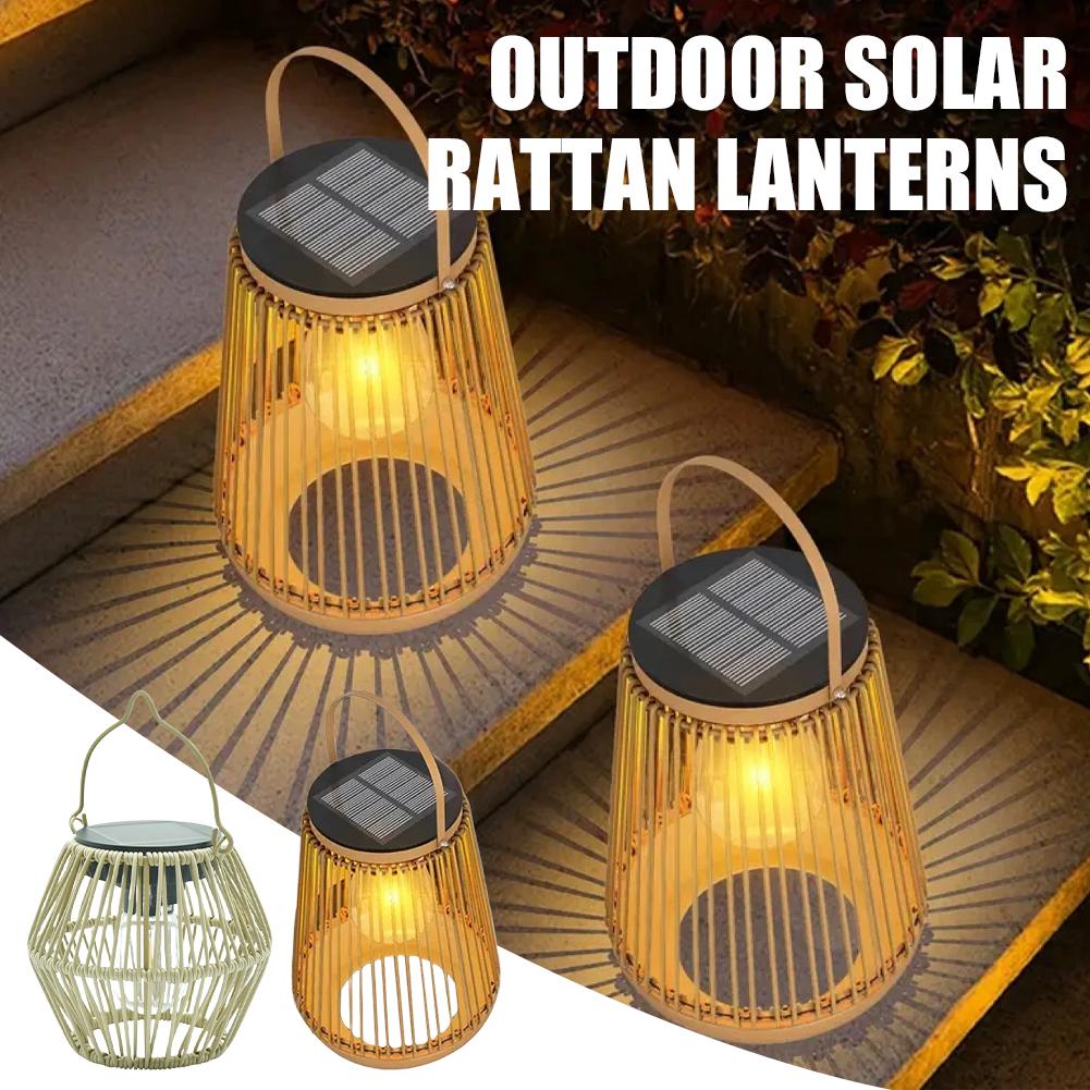 Outdoor Lighting Lanterns - IP65防水ソーラーラタンランタン、吊り下げ式テーブルライト、屋外装飾ランプ、裏庭、庭園、パティオ、中庭照明用