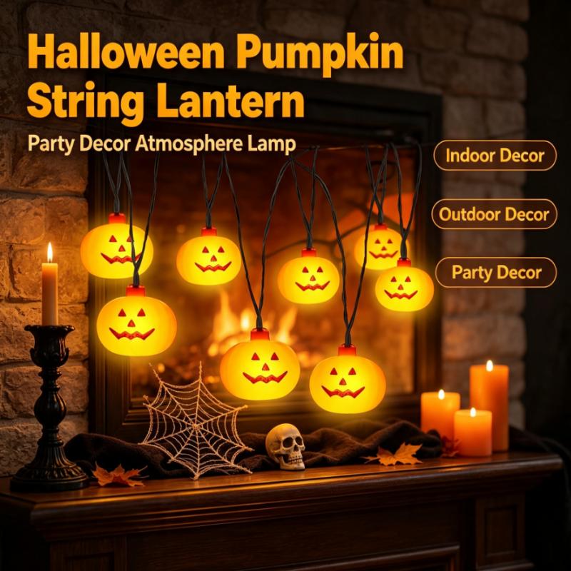 Outdoor Lighting Lanterns - 電池式ハロウィンパンプキンストリングライト20LED、ジャックオーランタンガーランド、屋内外パーティー、秋祭り用