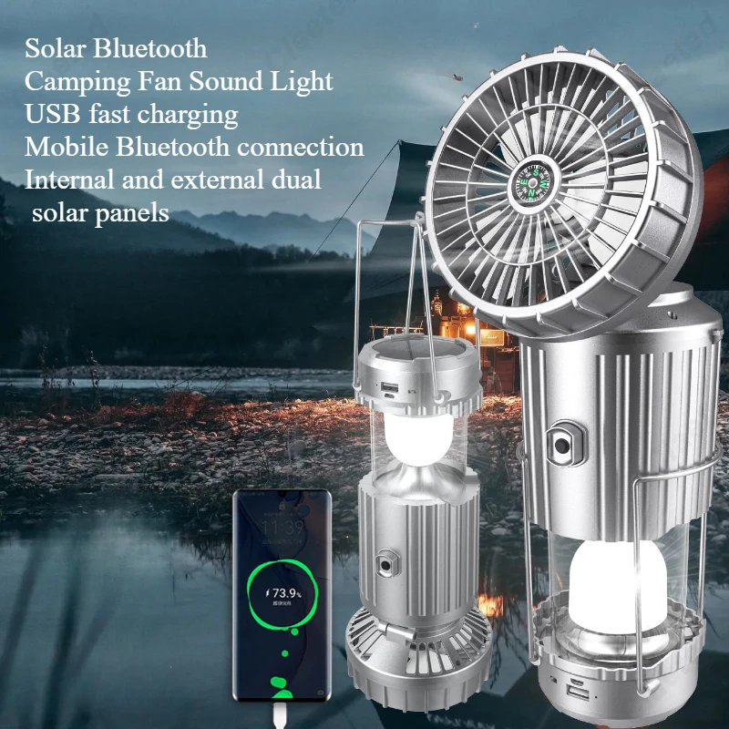 Outdoor Lighting Switch - クリエイティブ LED ソーラー電源電動ファンランプキャンプランプポータブルストレッチスイッチ屋外キャンプ緊急照明器具