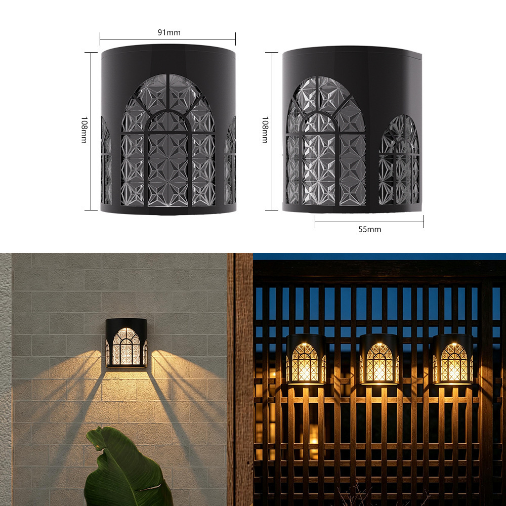 Outdoor Lighting Front Yard - 2個セット 屋外ソーラーフェンスライト 防水ウォールステップランプ シャドウライト デコレーション 玄関