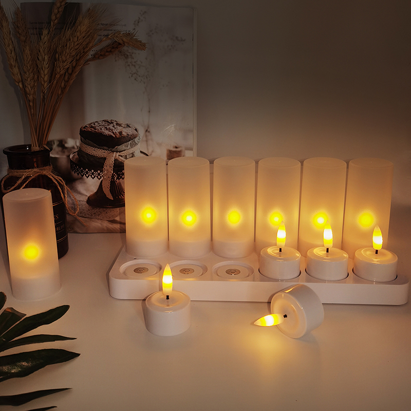 Outdoor Lighting Timer - 12個セット フレームレスキャンドル タイマー付き リモート磁気充電ベース 充電式LEDティーライトキャンドル 屋外ランタン