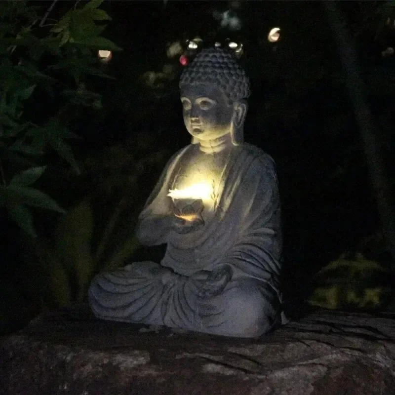 ソーラー充電式LEDライト付き樹脂製仏像 2026年禅アジア - Outdoor Zen Lighting のレビューと価格