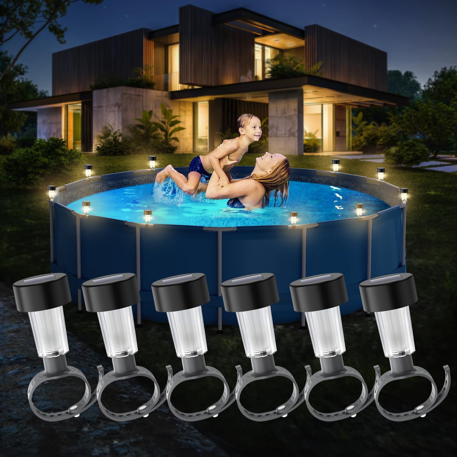6 パッケージソーラープールライトフレーム地上スイミングプー - Outdoor Lighting On Fence のレビューと価格