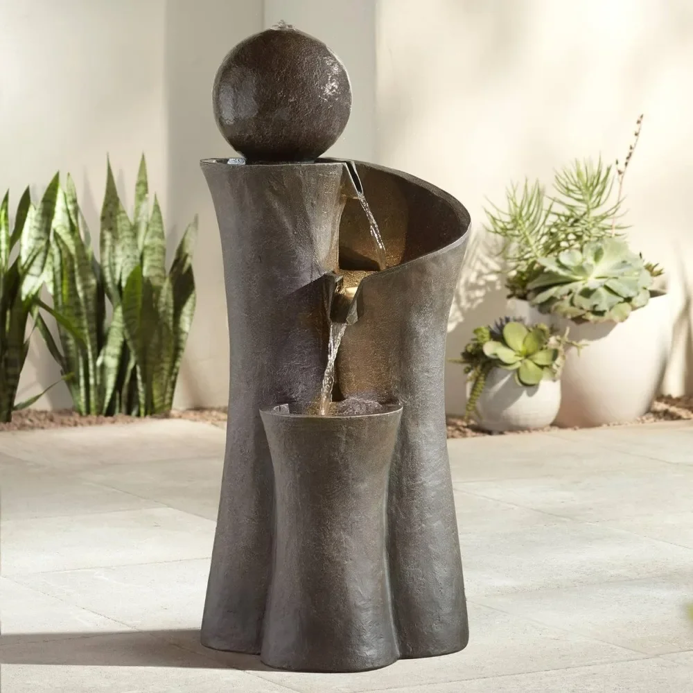 # # 屋外用彫像バブラー噴水、モダンな球体曲線禅、高さ39 - Outdoor Zen Lighting のレビューと価格