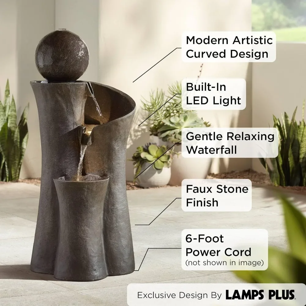 # # 屋外用彫像バブラー噴水、モダンな球体曲線禅、高さ39 - Outdoor Zen Lighting のレビューと価格