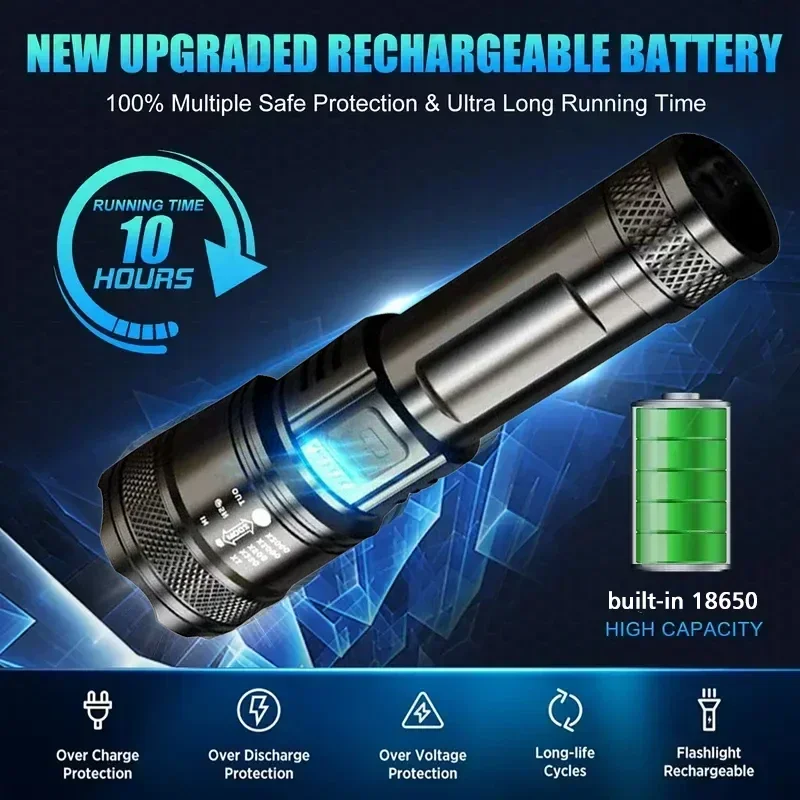 超高輝度 LED 懐中電灯 USB 充電式トーチ伸縮ズームラ - Outdoor Lighting Lanterns のレビューと価格