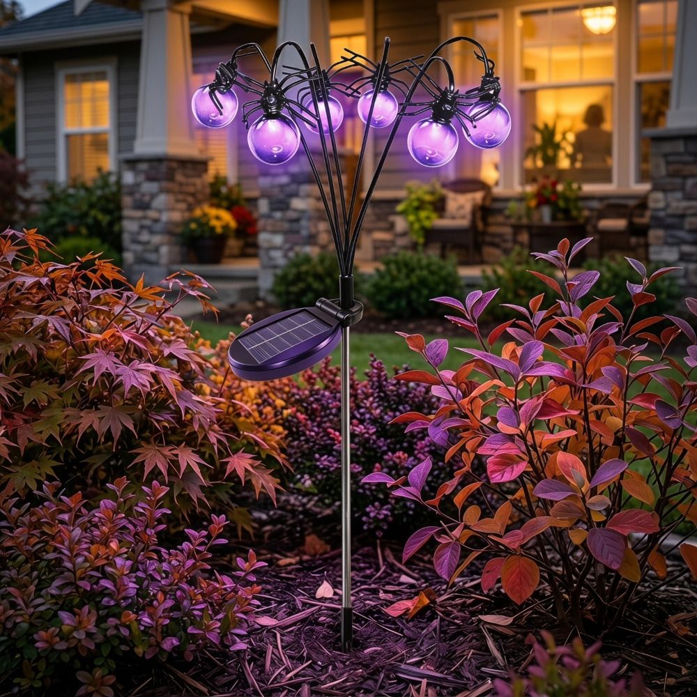 スケルトンパープルライトハロウィンデコレーションスパイダーボ - Outdoor Lighting Front Yard のレビューと価格