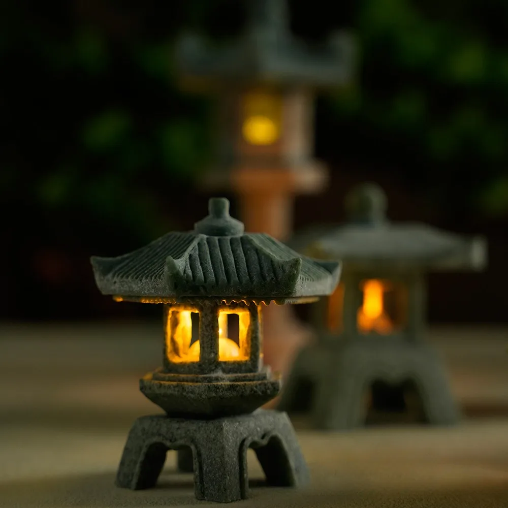 ミニパゴダランタンライトガーデン像マイクロ風景水槽禅庭水族館 - Outdoor Zen Lighting のレビューと価格