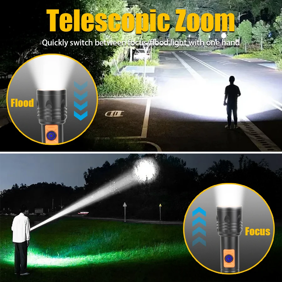ハイパワー LED 懐中電灯 USB 充電式トーチ、伸縮ズー - Outdoor Lighting Lanterns のレビューと価格
