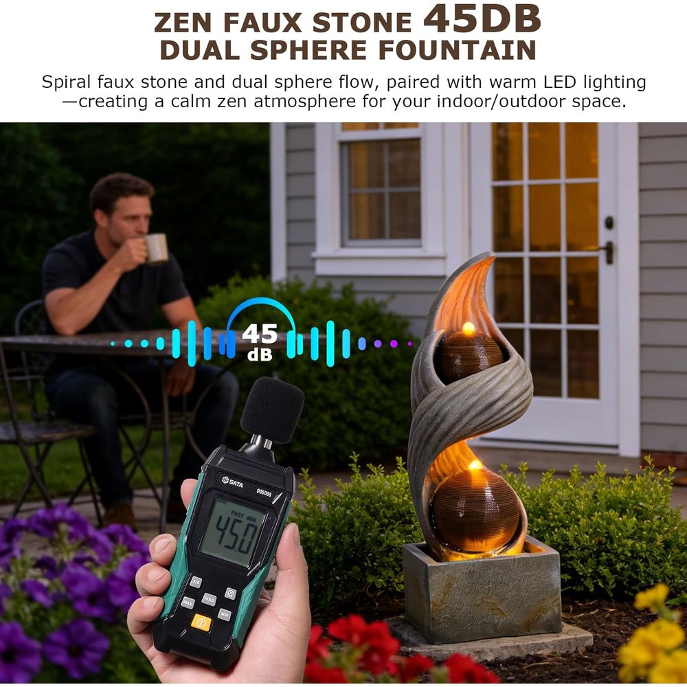 42.9インチ大型屋外噴水、二重球体付きスパイラル噴水、ライ - Outdoor Zen Lighting のレビューと価格