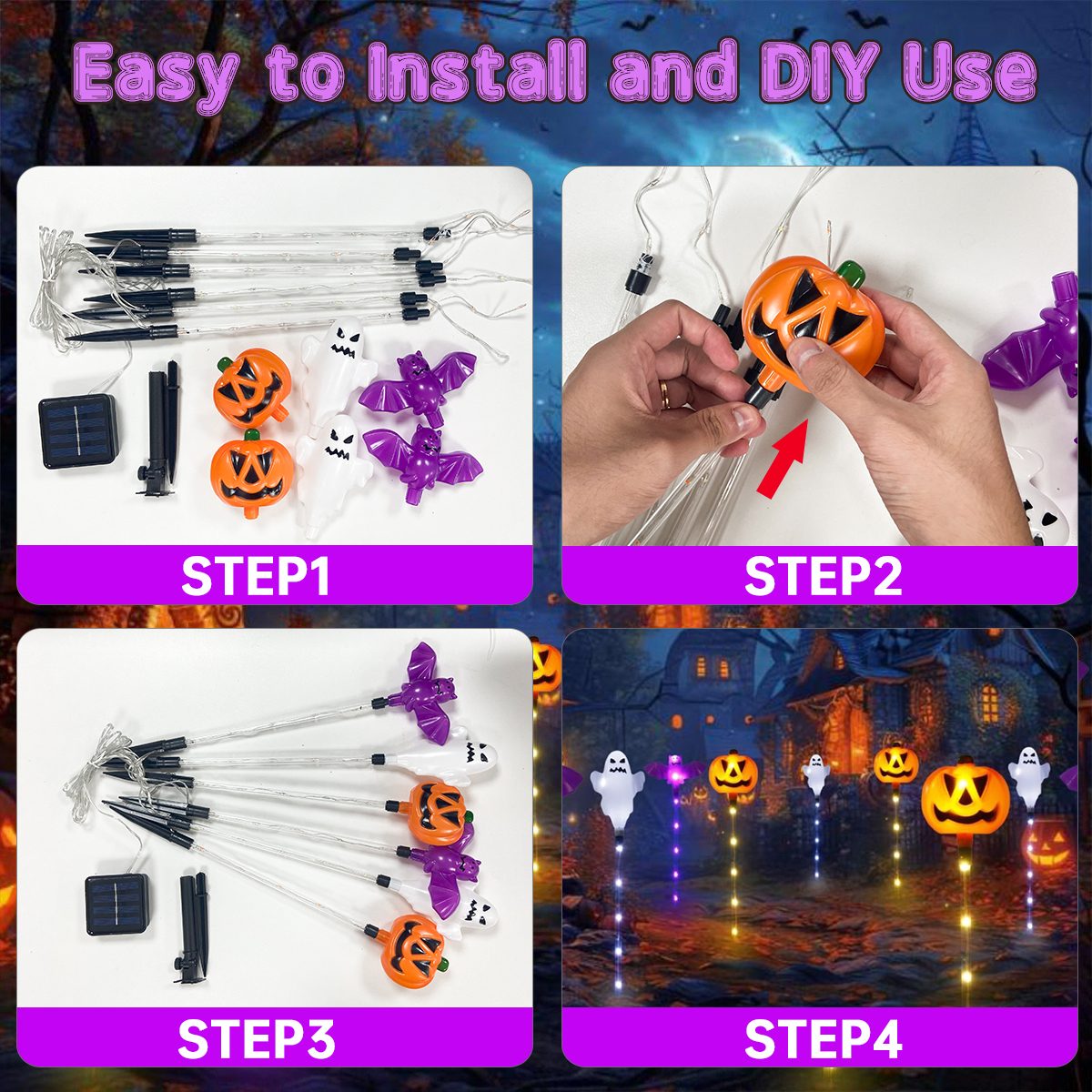 1セット6個入り ハロウィンソーラーパンプキンゴーストバット - Outdoor Lighting Front Yard のレビューと価格