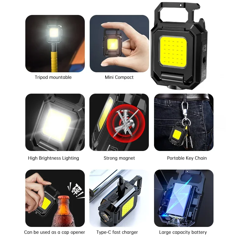 ミニ懐中電灯キーホルダーライト COB ワークライト USB - Outdoor Lighting Lanterns のレビューと価格