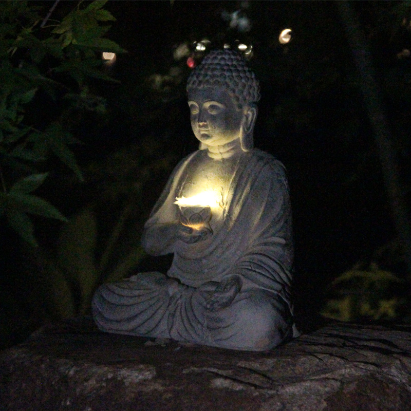 樹脂ソーラー仏像彫刻庭の装飾ライト禅アジアン日本庭園の装飾屋 - Outdoor Lighting Front Yard のレビューと価格