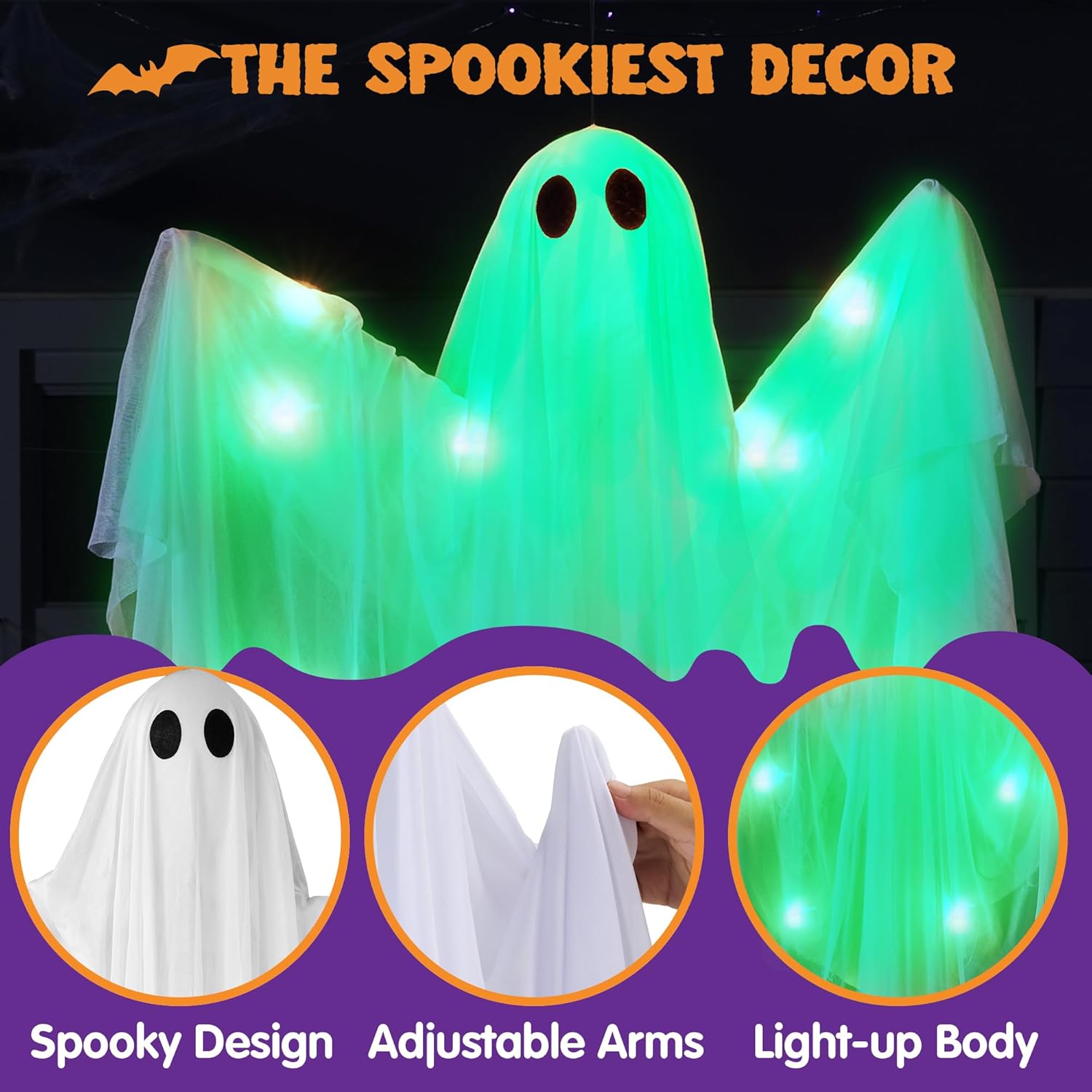 ハロウィン ハンギングライトアップゴースト 不気味な緑色のL - Outdoor Lighting Front Yard のレビューと価格