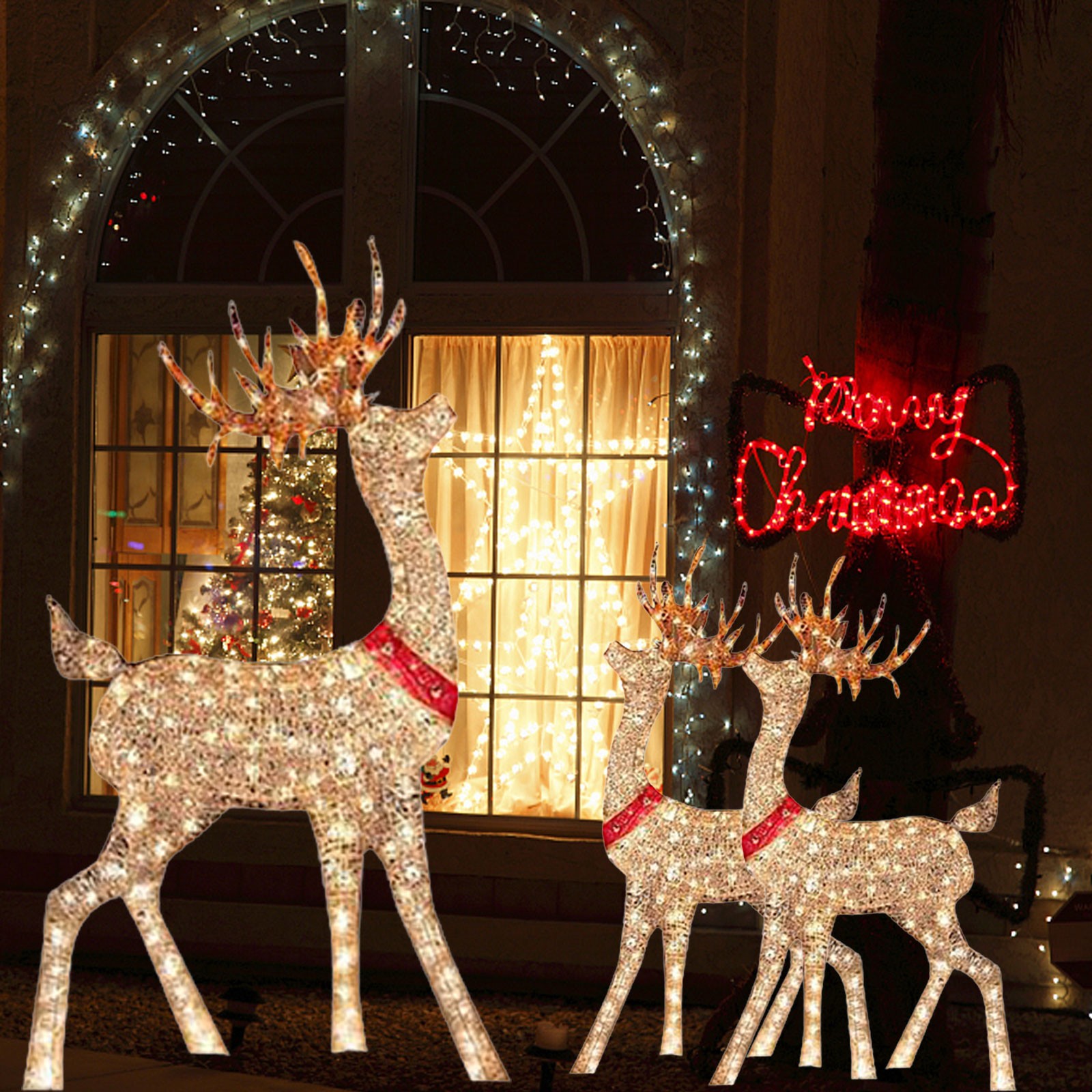 クリスマスデコレーション用の鹿の形をしたライト,室内灯,屋外 - Outdoor Lighting Front Yard のレビューと価格