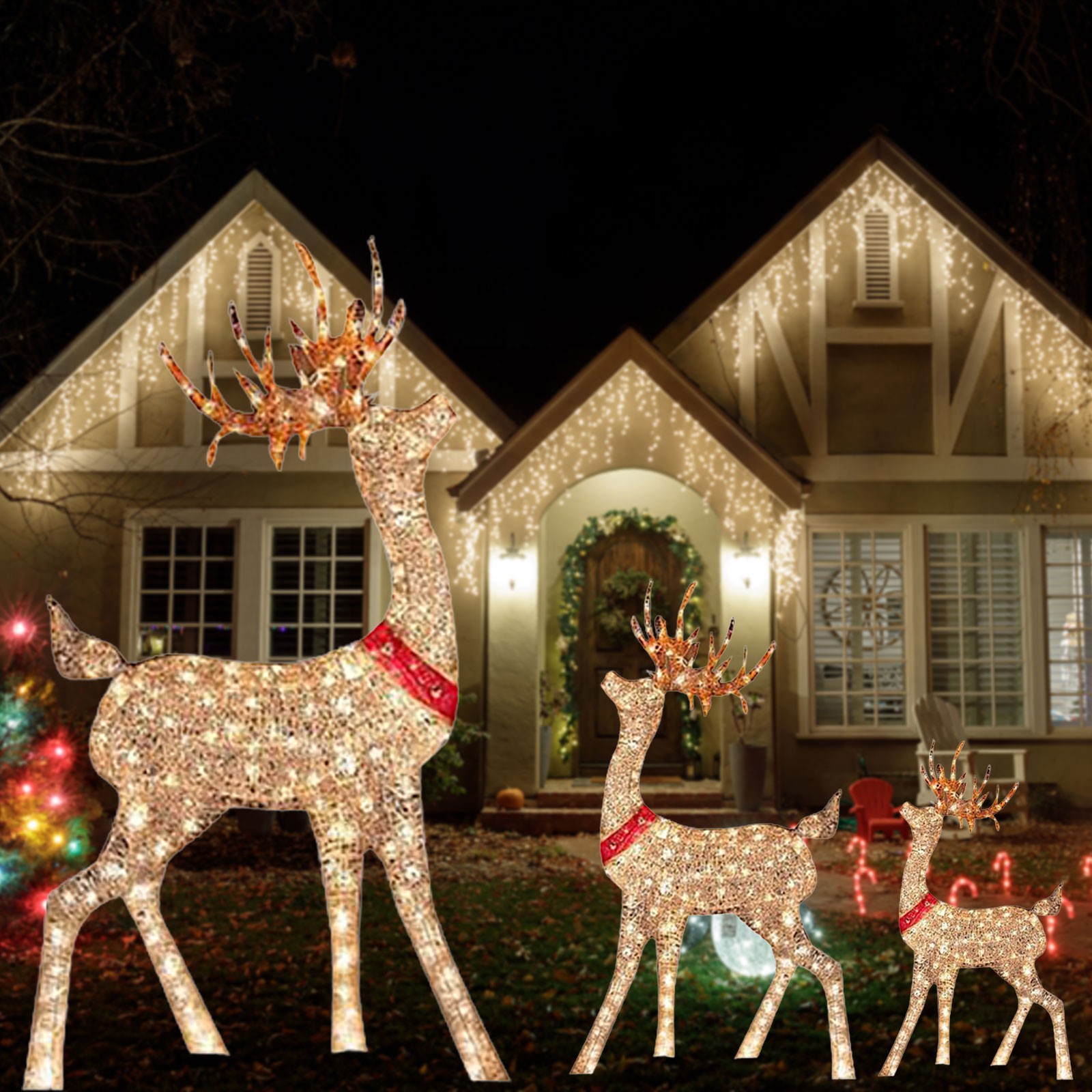 クリスマスデコレーション用の鹿の形をしたライト,室内灯,屋外 - Outdoor Lighting Front Yard のレビューと価格
