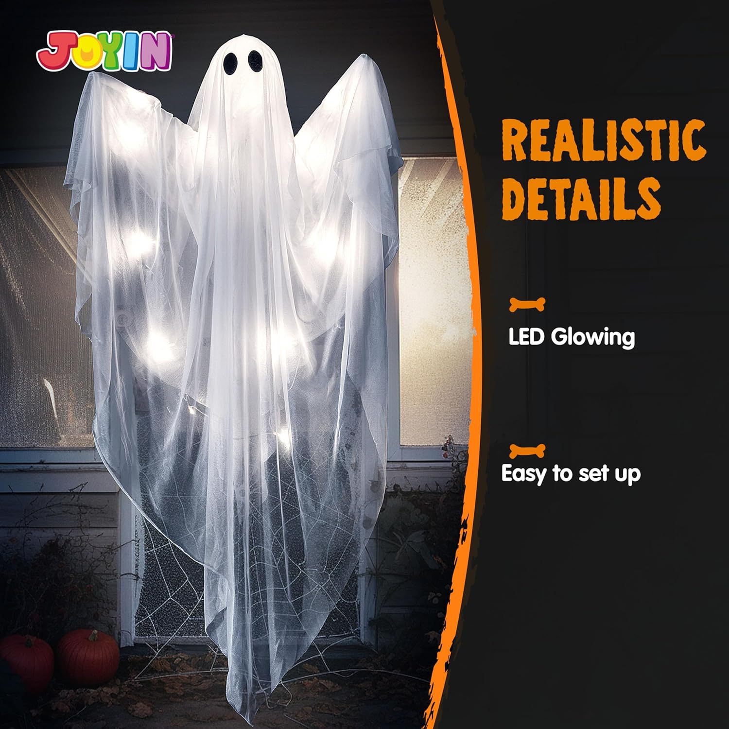 ハロウィン吊り下げライトアップゴースト 不気味な白いLEDラ - Outdoor Lighting Front Yard のレビューと価格