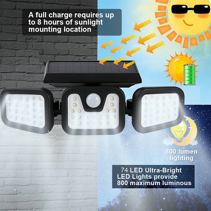 74LED ソーラーライト 3 ヘッドモーションセンサーウォ - Outdoor Lighting Front Yard のレビューと価格