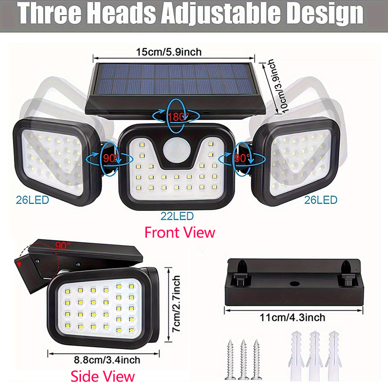 74LED ソーラーライト 3 ヘッドモーションセンサーウォ - Outdoor Lighting Front Yard のレビューと価格