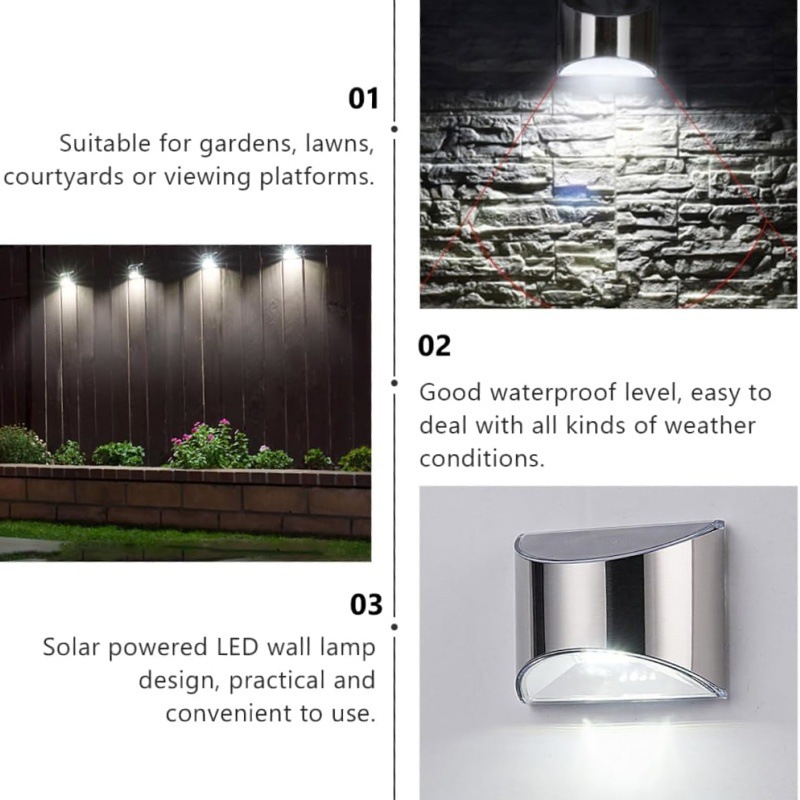 2 個ソーラーガーデンライトステンレス鋼中庭壁ランプ防水屋外 - Outdoor Lighting On Fence のレビューと価格