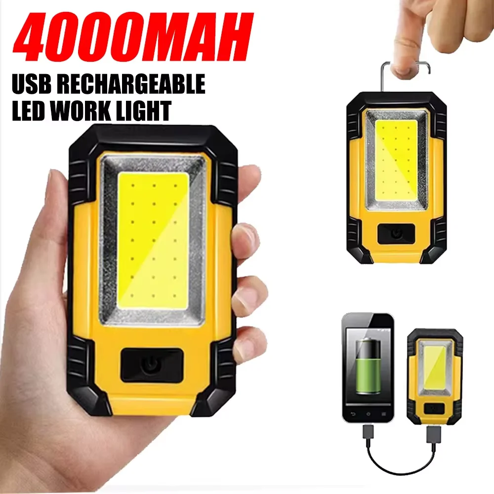 ポータブル4000mAh充電式作業灯 超高輝度COB懐中電灯 - Outdoor Lighting Lanterns のレビューと価格