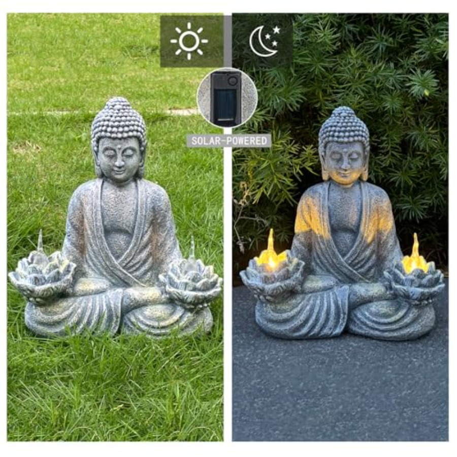 家庭用および屋外装飾用の仏像、ソーラーパワー点滅LED、ガー - Outdoor Zen Lighting のレビューと価格