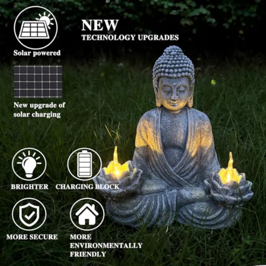 家庭用および屋外装飾用の仏像、ソーラーパワー点滅LED、ガー - Outdoor Zen Lighting のレビューと価格