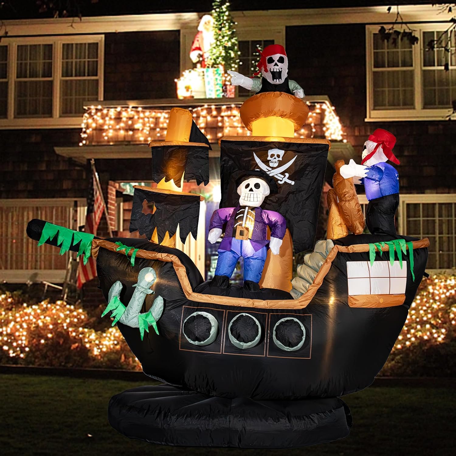 屋外用ハロウィンインフレータブル海賊船デコレーション、骸骨と - Outdoor Lighting Front Yard のレビューと価格