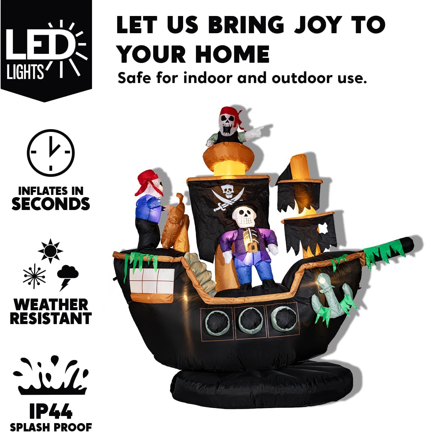 屋外用ハロウィンインフレータブル海賊船デコレーション、骸骨と - Outdoor Lighting Front Yard のレビューと価格