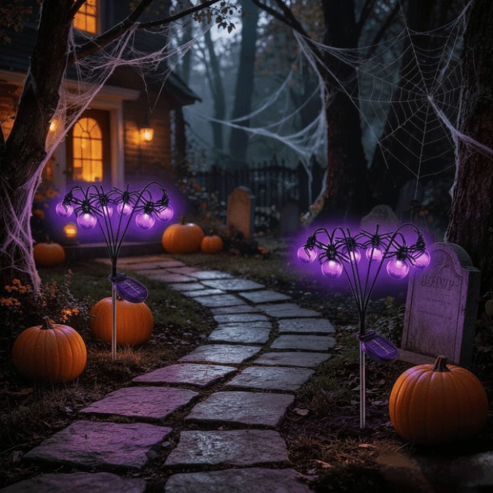 スケルトンパープルライトハロウィンデコレーションスパイダーボ - Outdoor Lighting Front Yard のレビューと価格